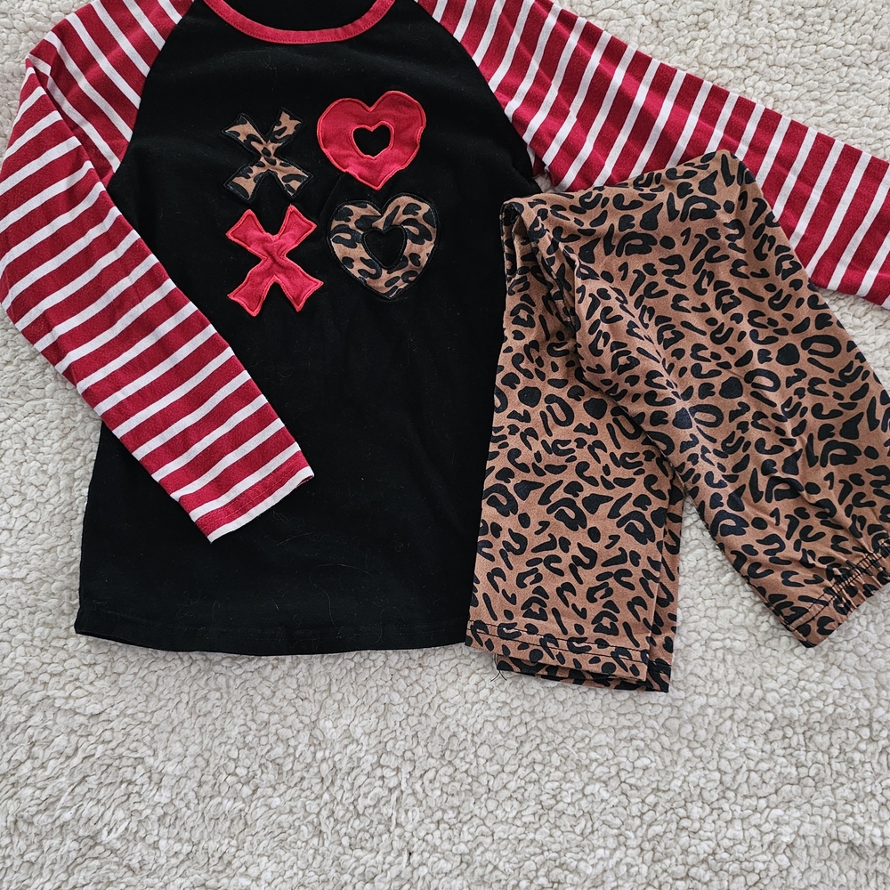 Black and Red Pajama Set with Matching Top and Bottoms